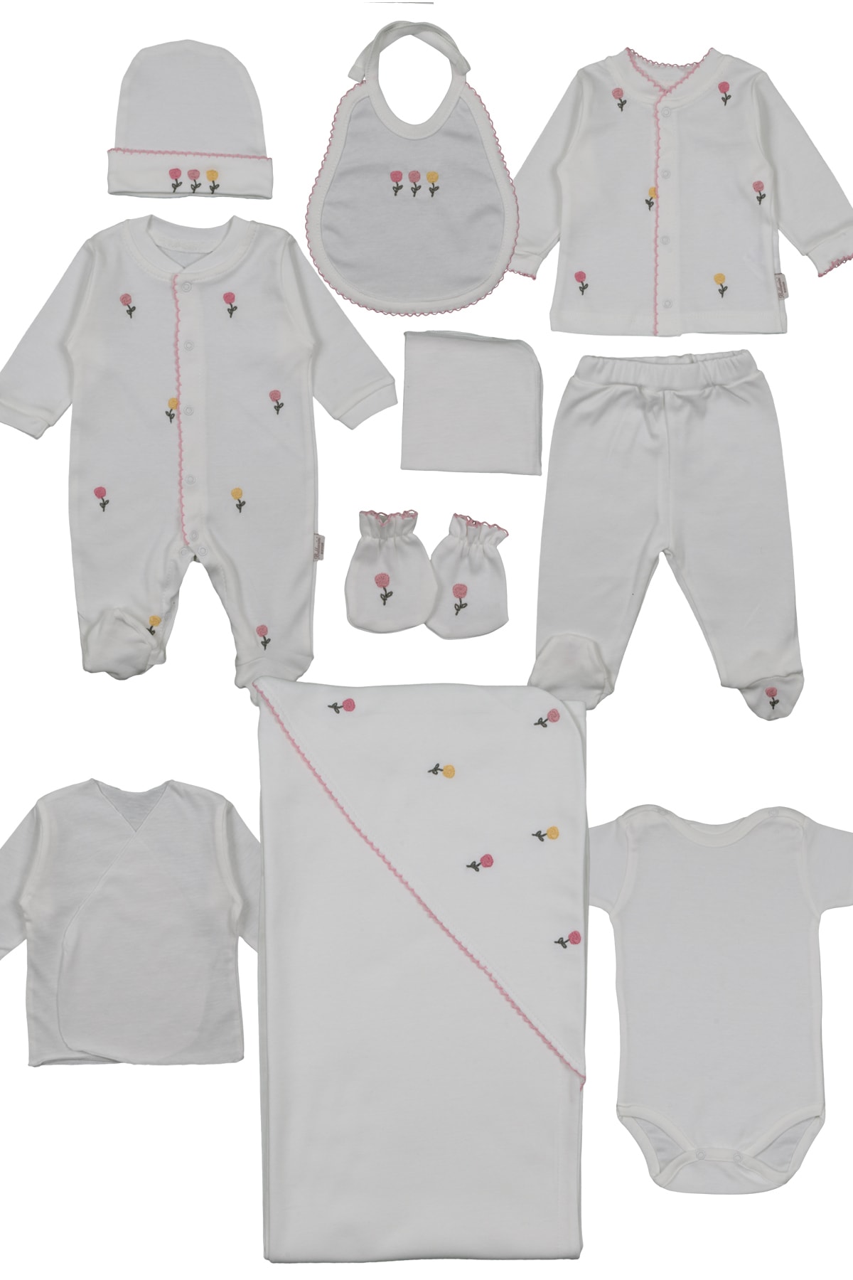Melekpare Kız Bebek Hastane Çıkışı Sade Lüks %100 Naturel Pamuk Yenidoğan Gül Nakışlı Tulumlu Zıbın Set 50 Cm fotoğrafı 2 (önizleme)