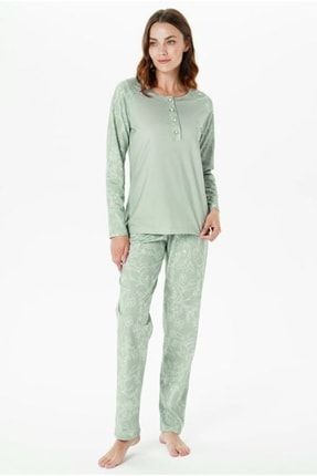 Pijadore Kadın Yeşil Kışlık Penye Pijama Takımı Mevsimlik 1337 Yeşil L 5857 - L