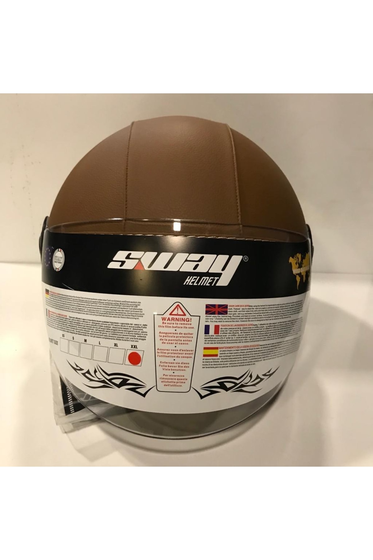 Sway 701 Deri Kahverengi Yarım Açık Motosiklet Kaskı