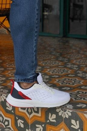 27529 Beyaz - Lacivert - Kırmızı Erkek Günlük Rahat Yazlık Yürüyüş Koşu Sneaker Spor Ayakkabı