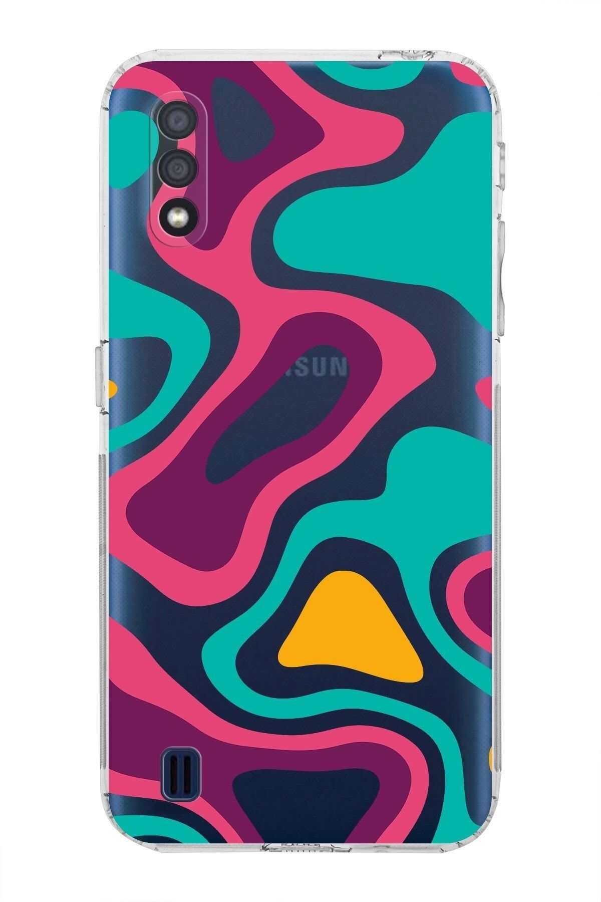Samsung Galaxy A01 Kamera Korumalı Kapak Renkli Desen Tasarımlı Şeffaf Kılıf
