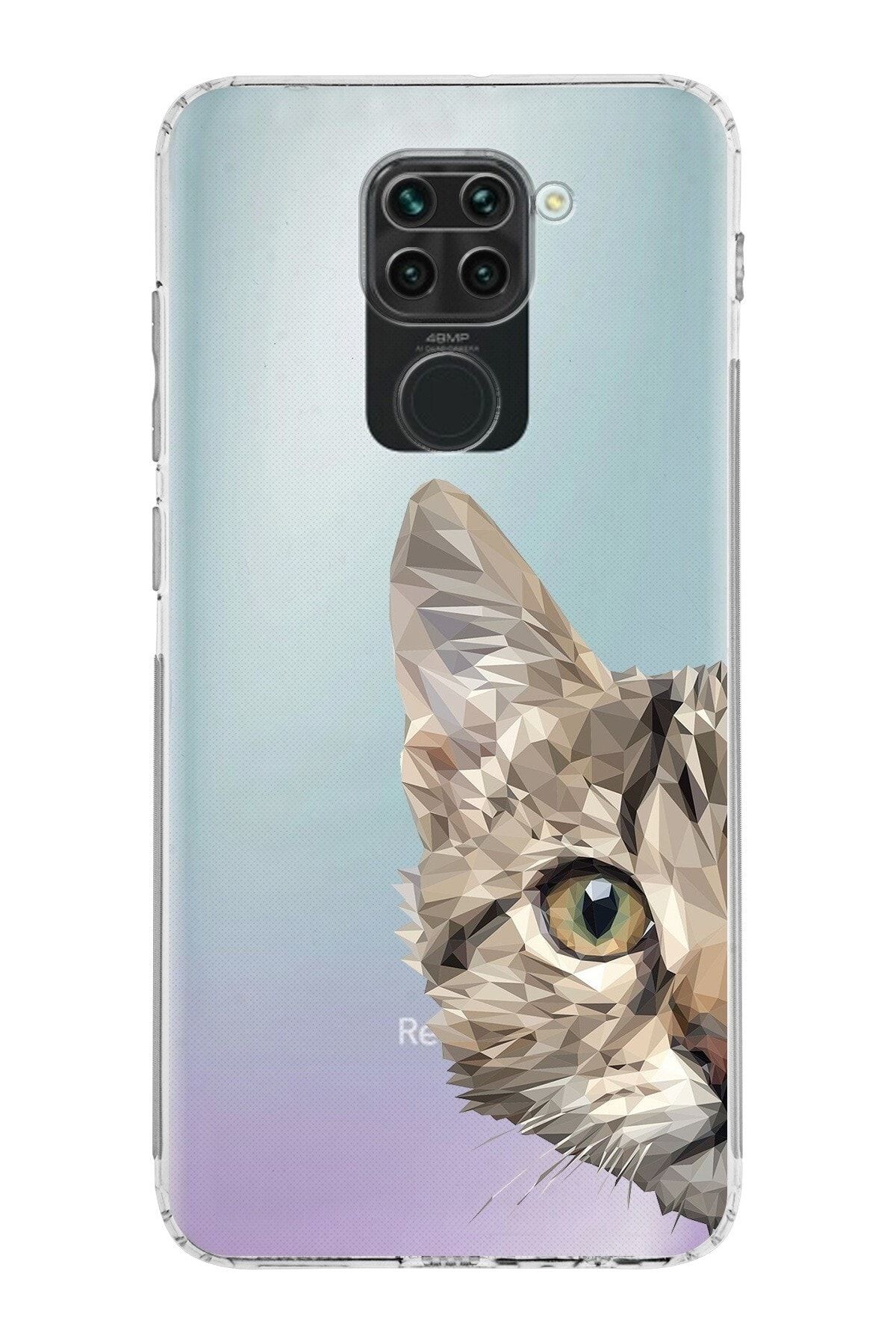 Xiaomi Redmi Note 9 Kamera Korumalı Kapak Catface Tasarımlı Şeffaf Kılıf