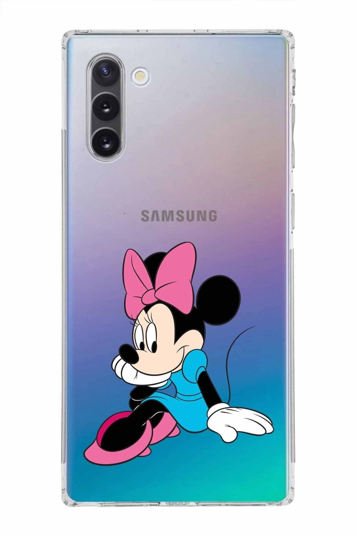 Samsung Galaxy Note 10 Kamera Korumalı Kapak Minnie Mouse Tasarımlı Şeffaf Kılıf