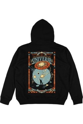 Universe Siyah Oversize Unisex Kapüşonlu Sweatshirt Hoodie AG127H