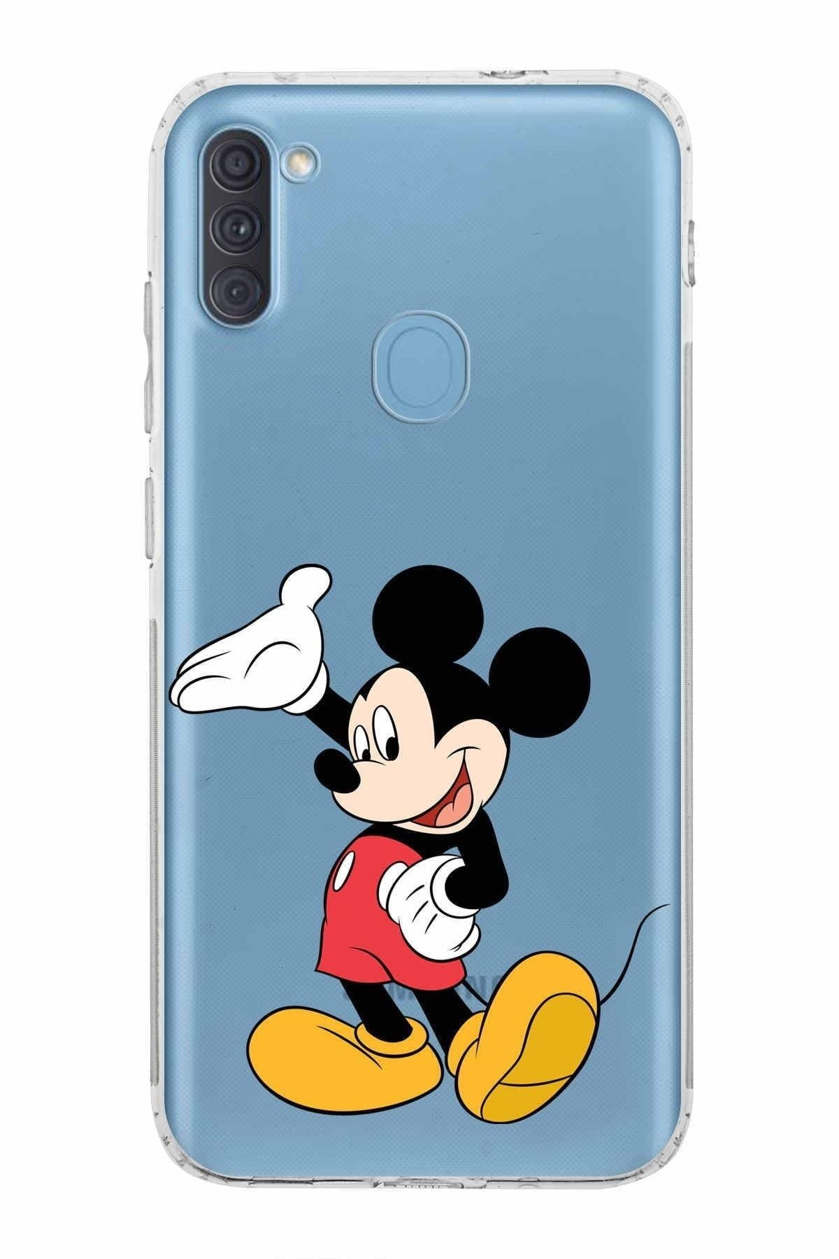 Samsung Galaxy A11 Kamera Korumalı Kapak Mickey Mouse Tasarımlı Şeffaf Kılıf