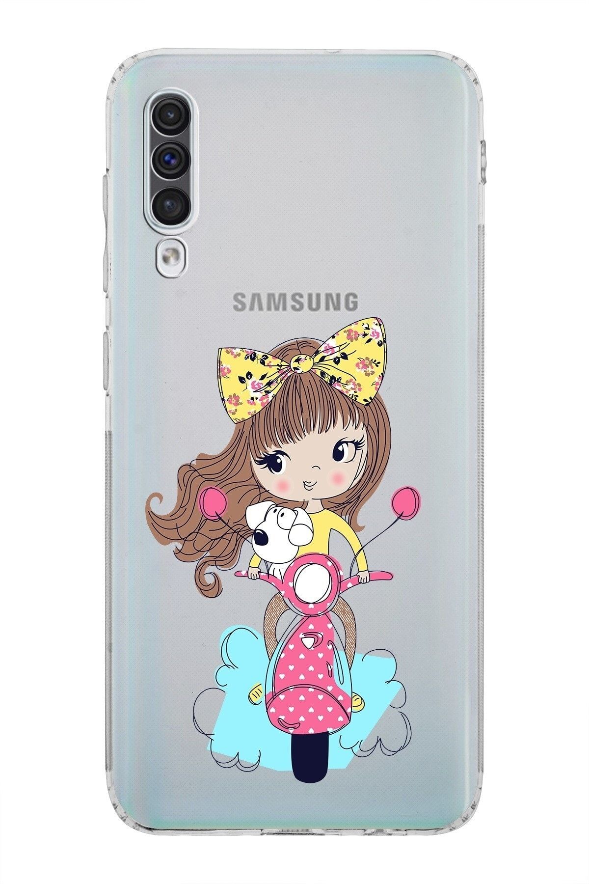 Samsung Galaxy A50 Kamera Korumalı Kapak Vespagirl Tasarımlı Şeffaf Kılıf