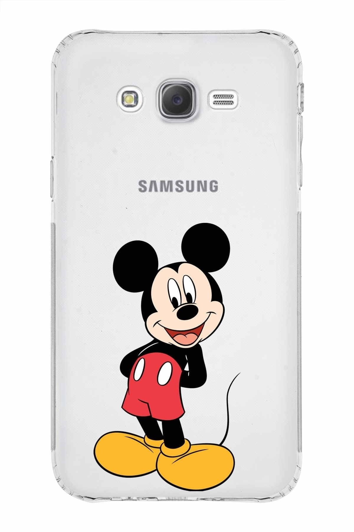 Samsung Galaxy J7 Kamera Korumalı Kapak Mickey Mouse Tasarımlı Şeffaf Kılıf