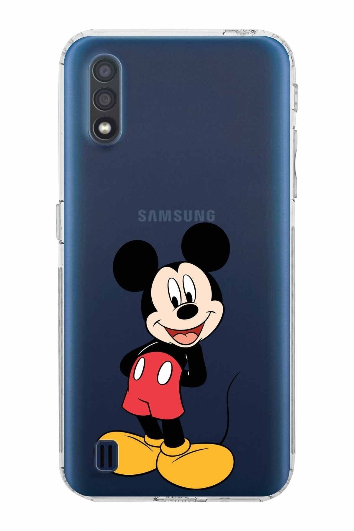 Samsung Galaxy A01 Kamera Korumalı Kapak Mickey Mouse Tasarımlı Şeffaf Kılıf