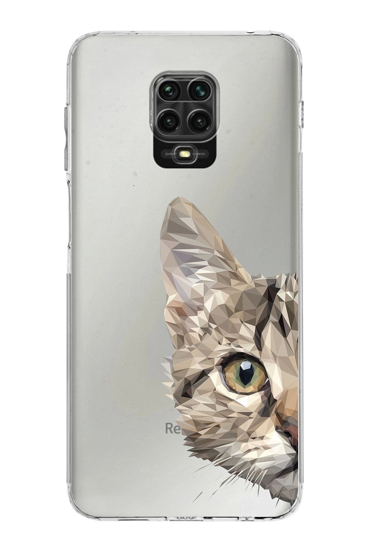 Xiaomi Redmi Note 9s Kamera Korumalı Kapak Catface Tasarımlı Şeffaf Kılıf