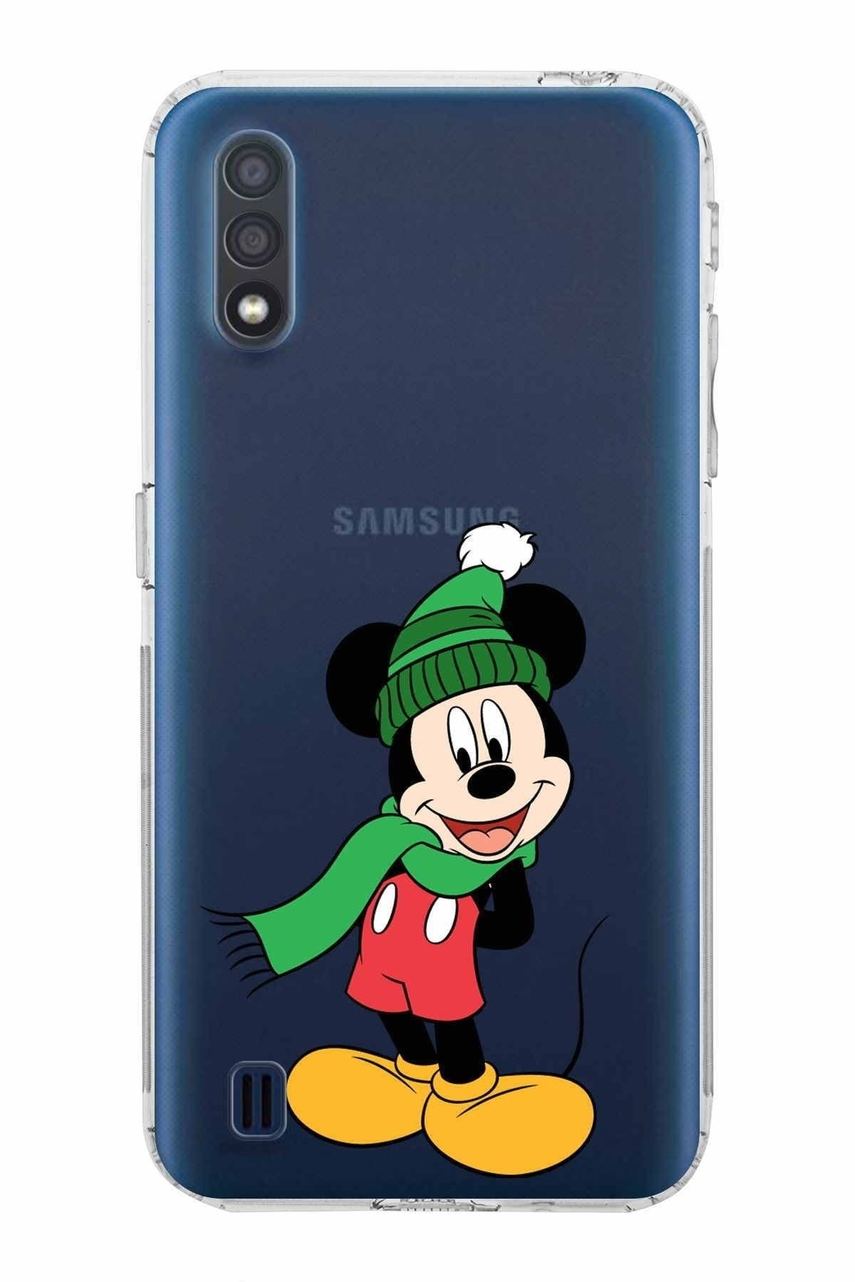 Samsung Galaxy A01 Kamera Korumalı Kapak Mickey Mouse Tasarımlı Şeffaf Kılıf