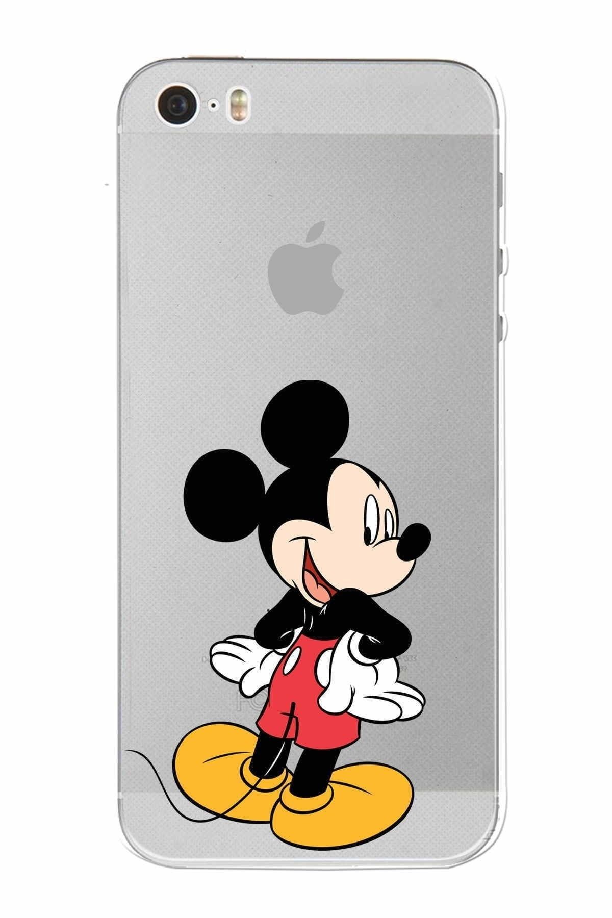 Apple Iphone 5 Uyumlu Kamera Korumalı Kapak Mickey Mouse Tasarımlışeffaf Kılıf