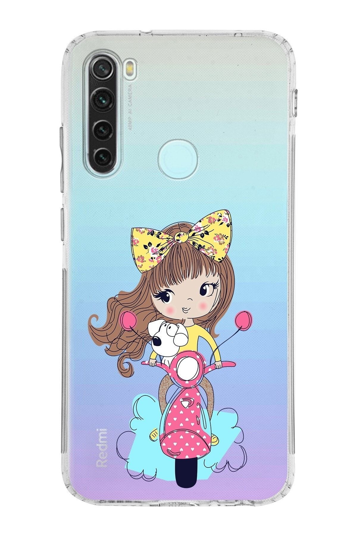 Xiaomi Redmi Note 8 Kamera Korumalı Kapak Vespagirl Tasarımlı Şeffaf Kılıf