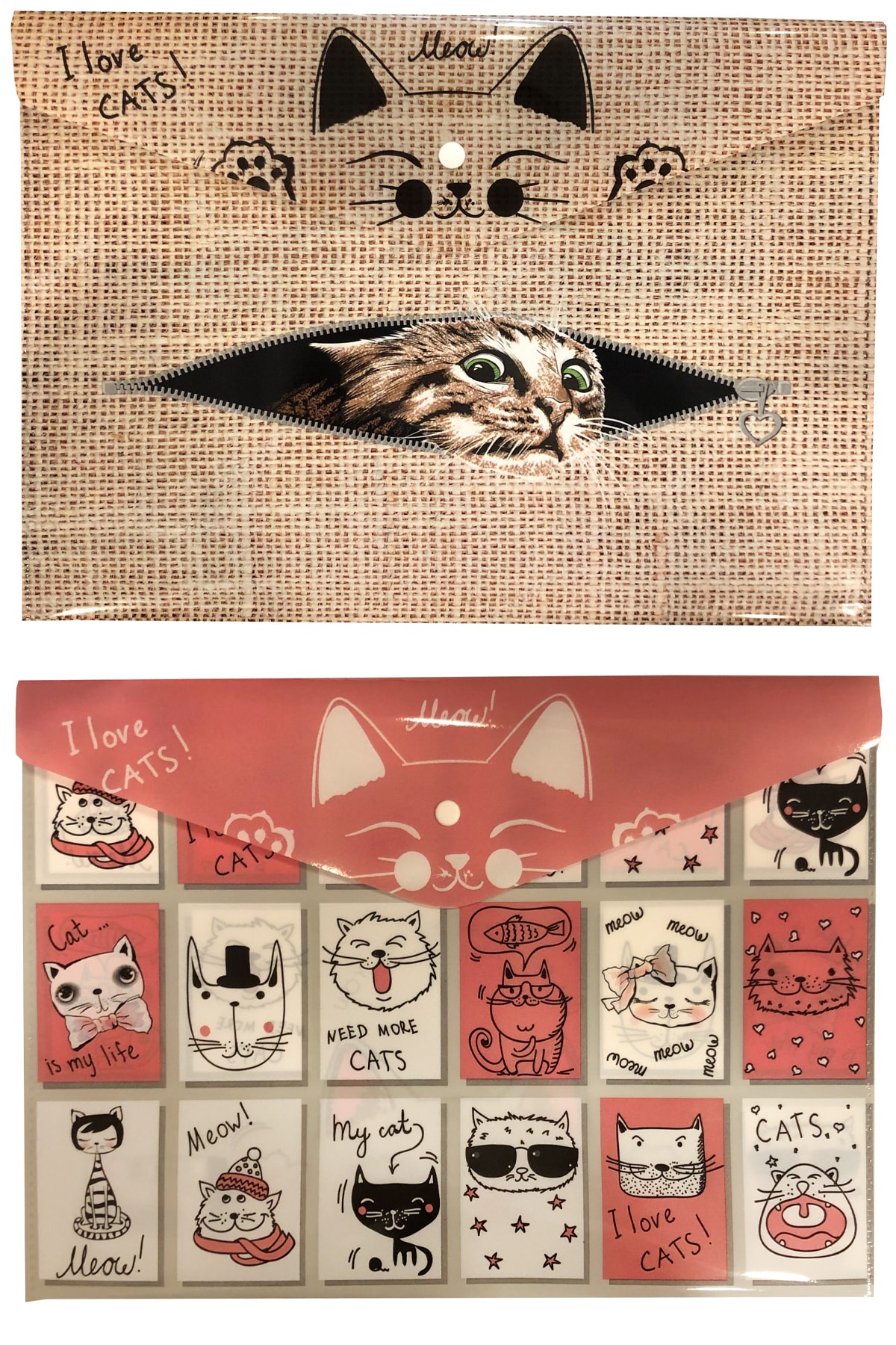 FLY COLOR Çıtçıtlı Dosya Seti 2 Adet Kedi Desenli