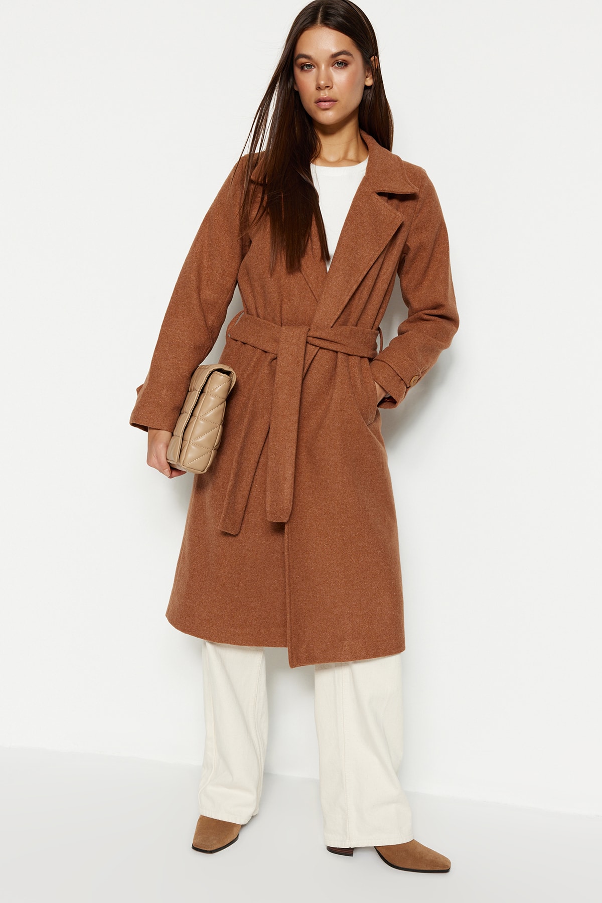 Trendyol Modest Mantel Braun Zweireihig Fast ausverkauft