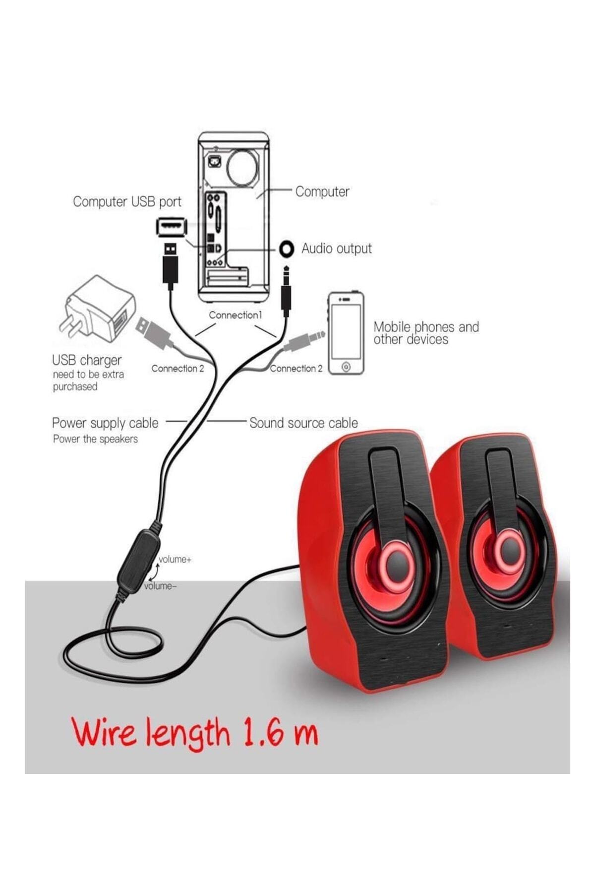 Usb Hoparlör Ft-185 2.0 Speaker Ekstra Bass Hoparlör Ses Sistemi 1+1 4