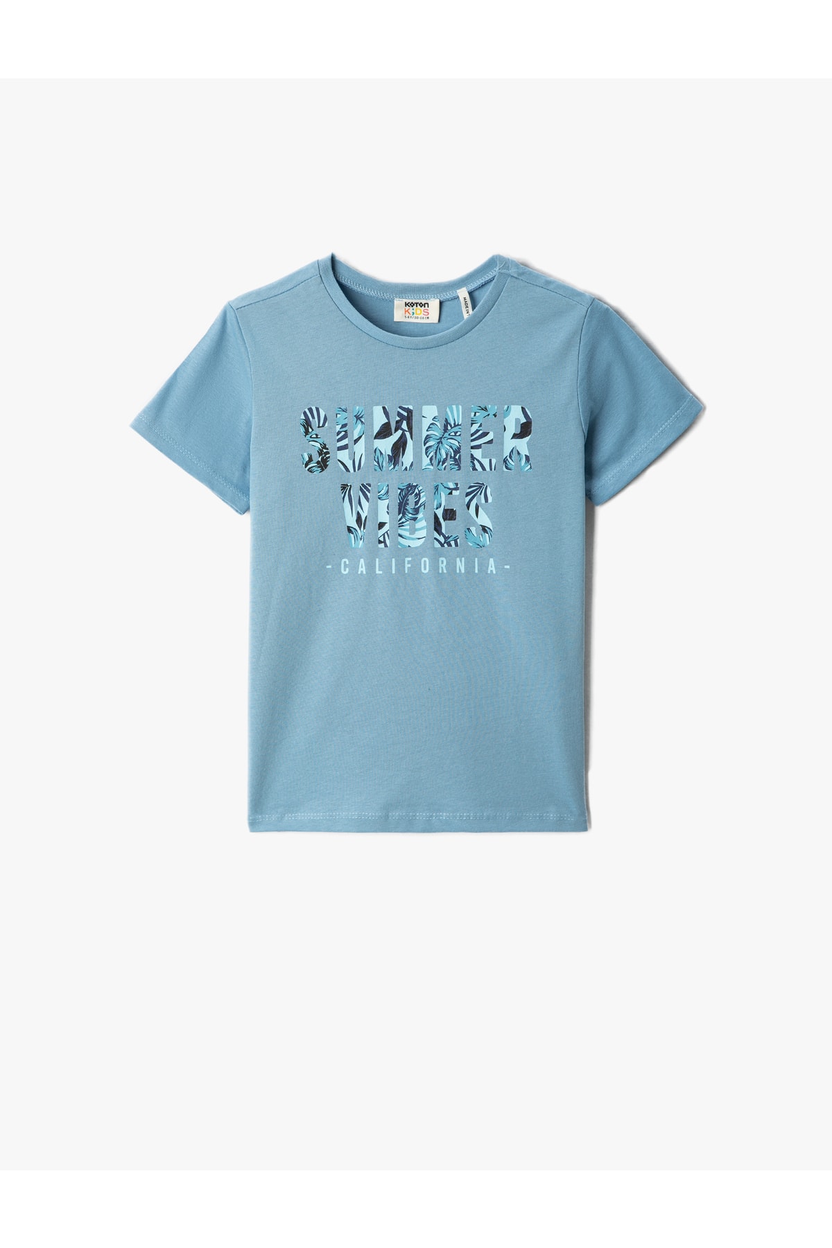 تی شرت یقه گرد طرح دار آبی بچگانه کوتون Koton