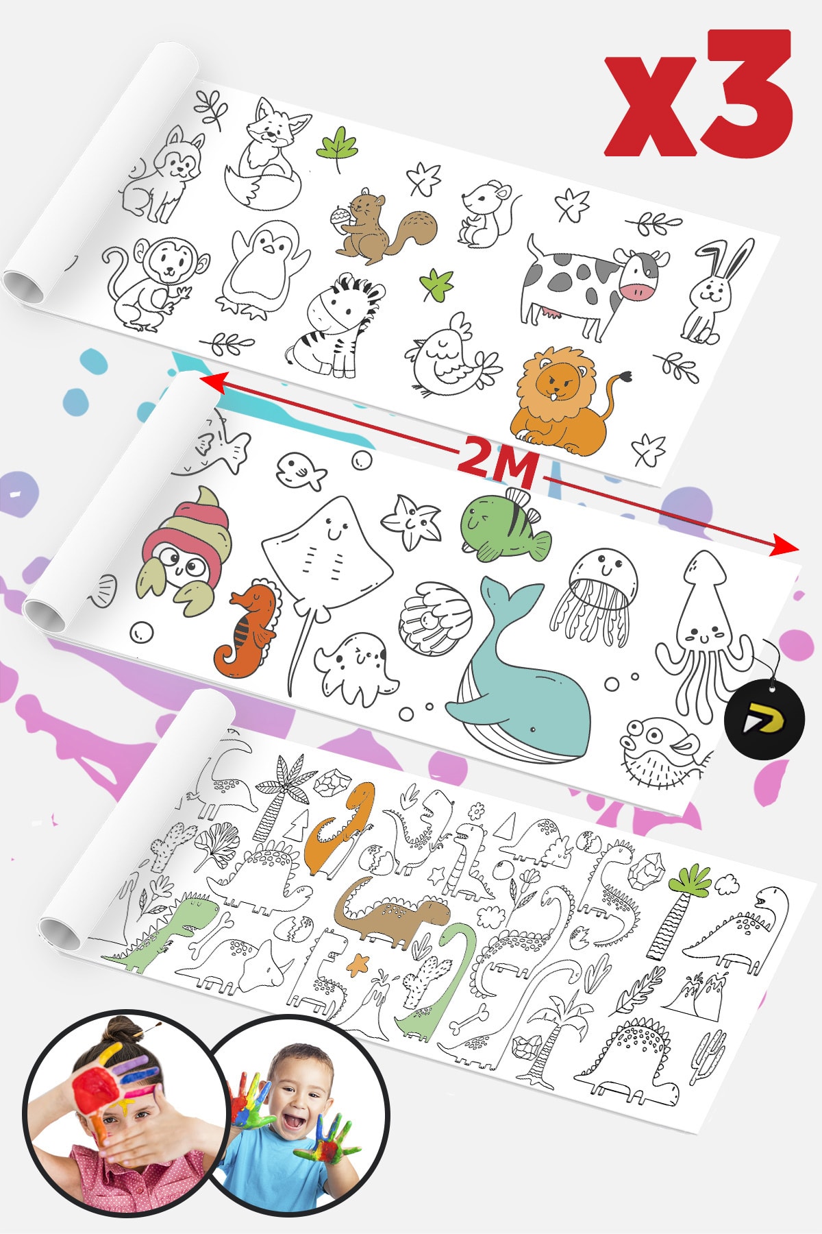 ست کاغذ نقاشی آموزشی غول‌پیکر حیوانات (۳ تکه)