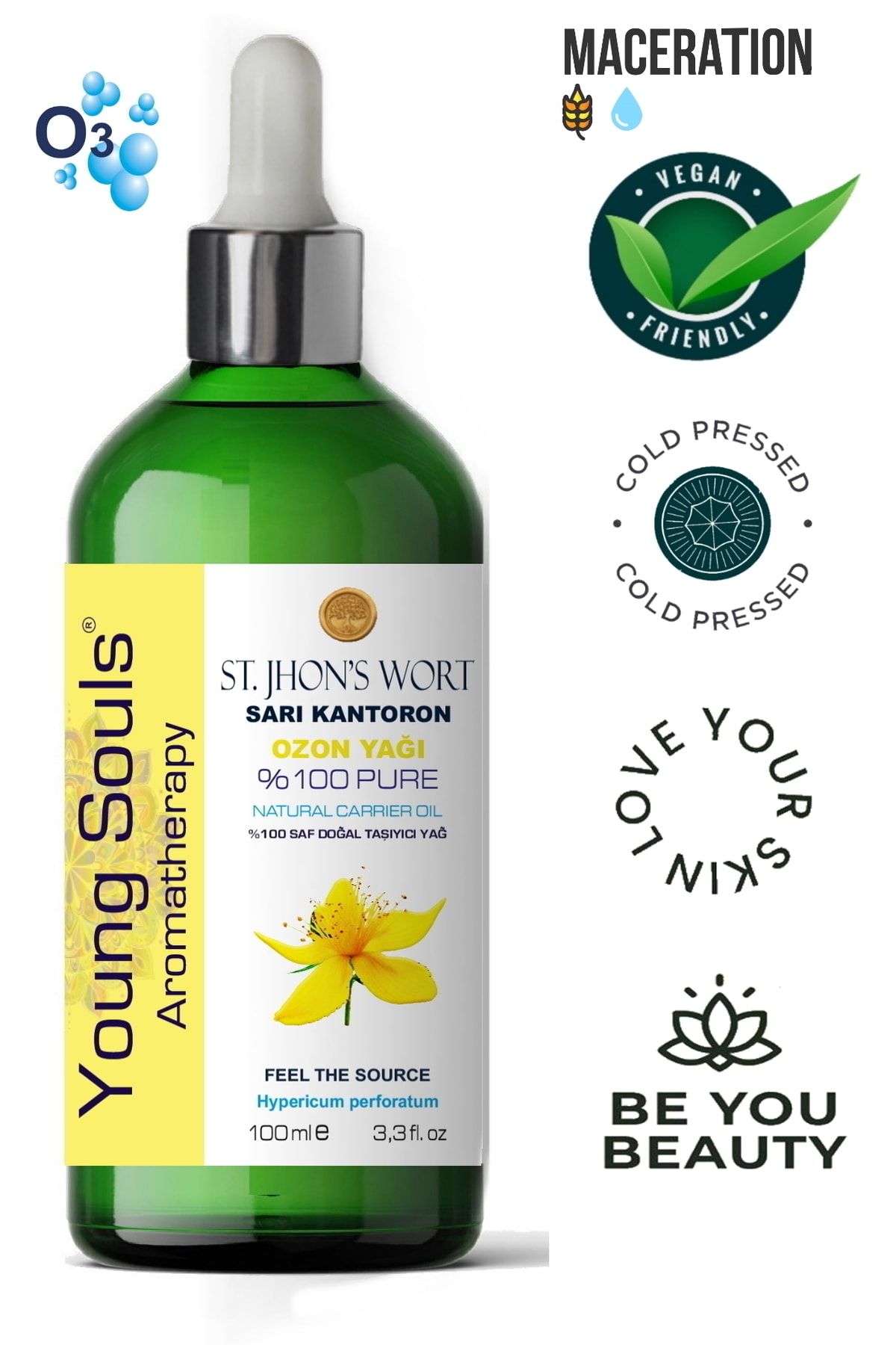 YOUNG SOULS Aromatherapy Ozonated St. John Wort Ozonlu Sarı Kantaron Bitkisel Taşıyıcı Yağ 100 Ml
