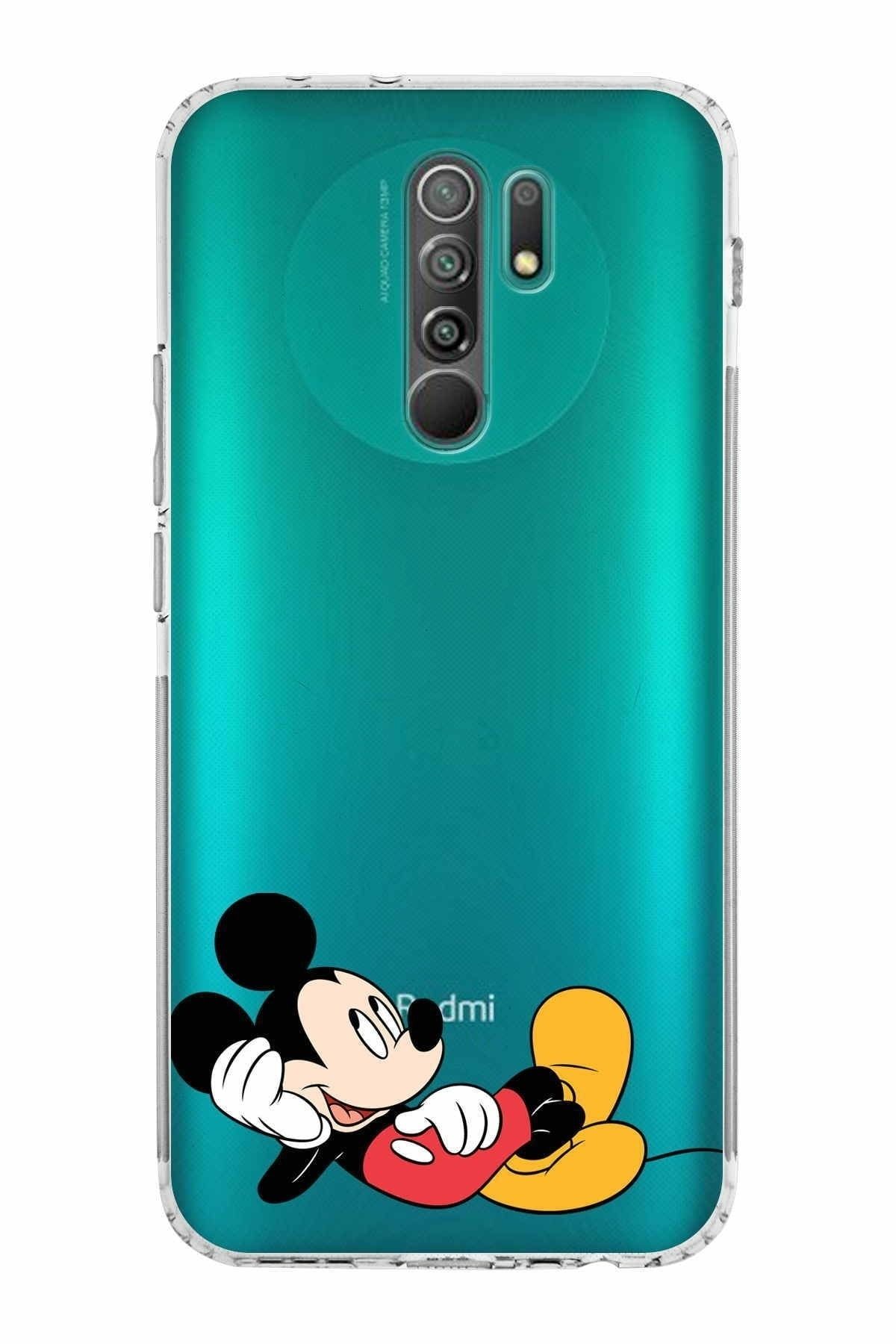 Xiaomi Redmi 9 Kamera Korumalı Kapak Mickey Mouse Tasarımlı Şeffaf Kılıf