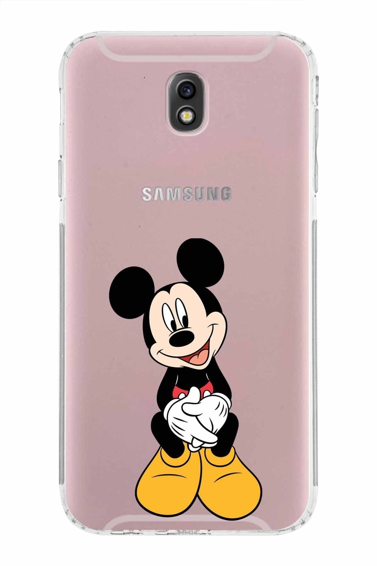 Samsung Galaxy J7 Pro Kamera Korumalı Kapak Mickey Mouse Tasarımlı Şeffaf Kılıf