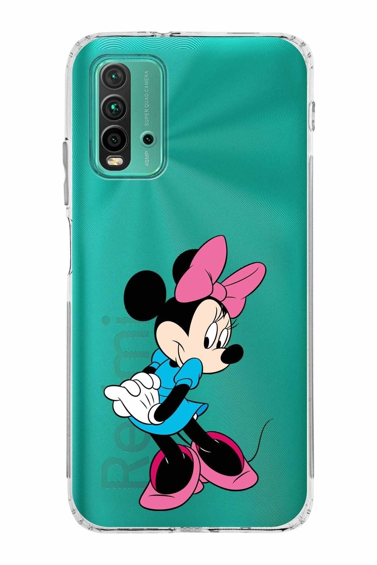 Xiaomi Redmi 9t Kamera Korumalı Kapak Minnie Mouse Tasarımlı Şeffaf Kılıf