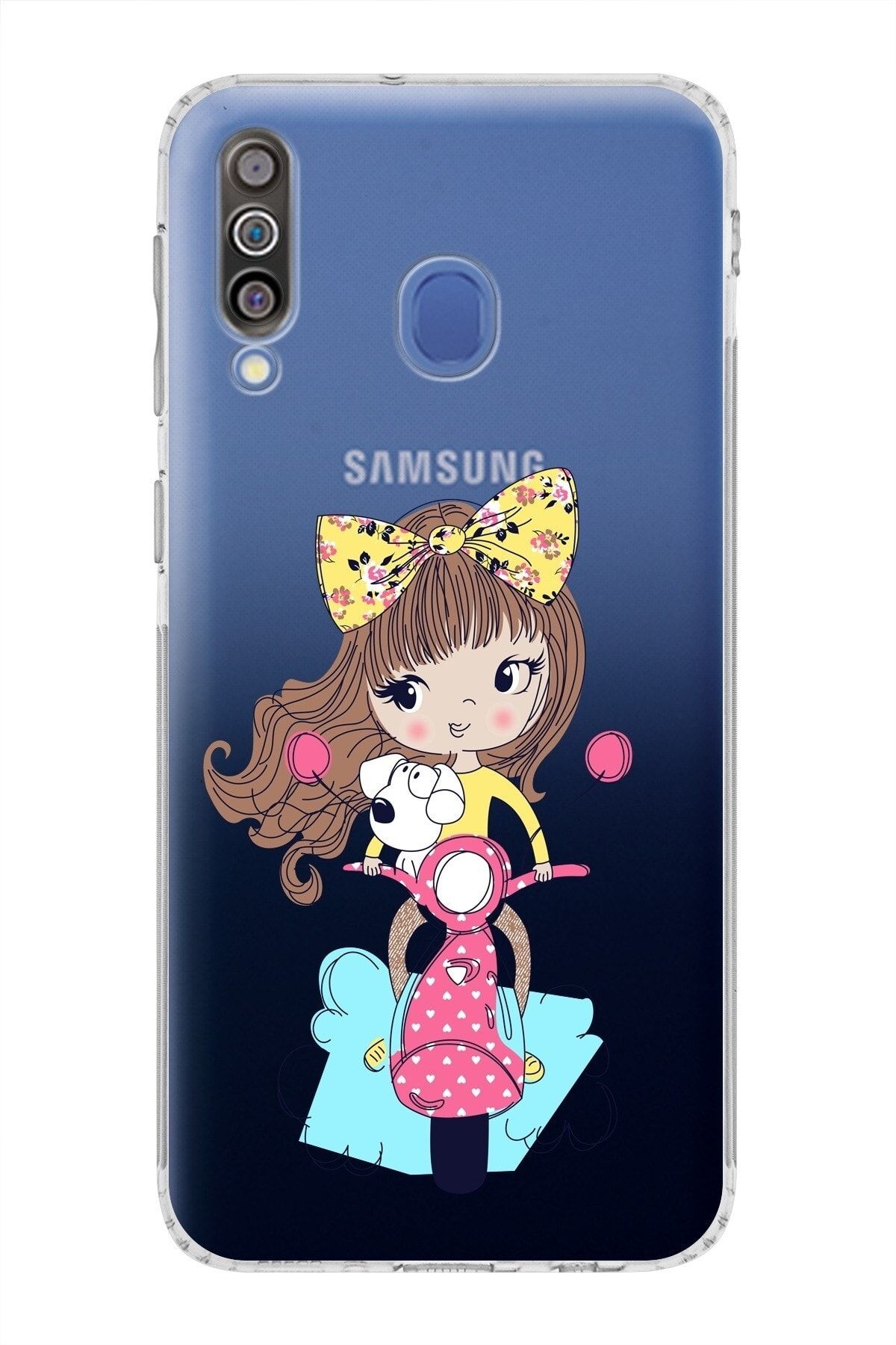Samsung Galaxy M30 Uyumlu Kamera Korumalı Kapak Vespagirl Tasarımlı Şeffaf Kılıf