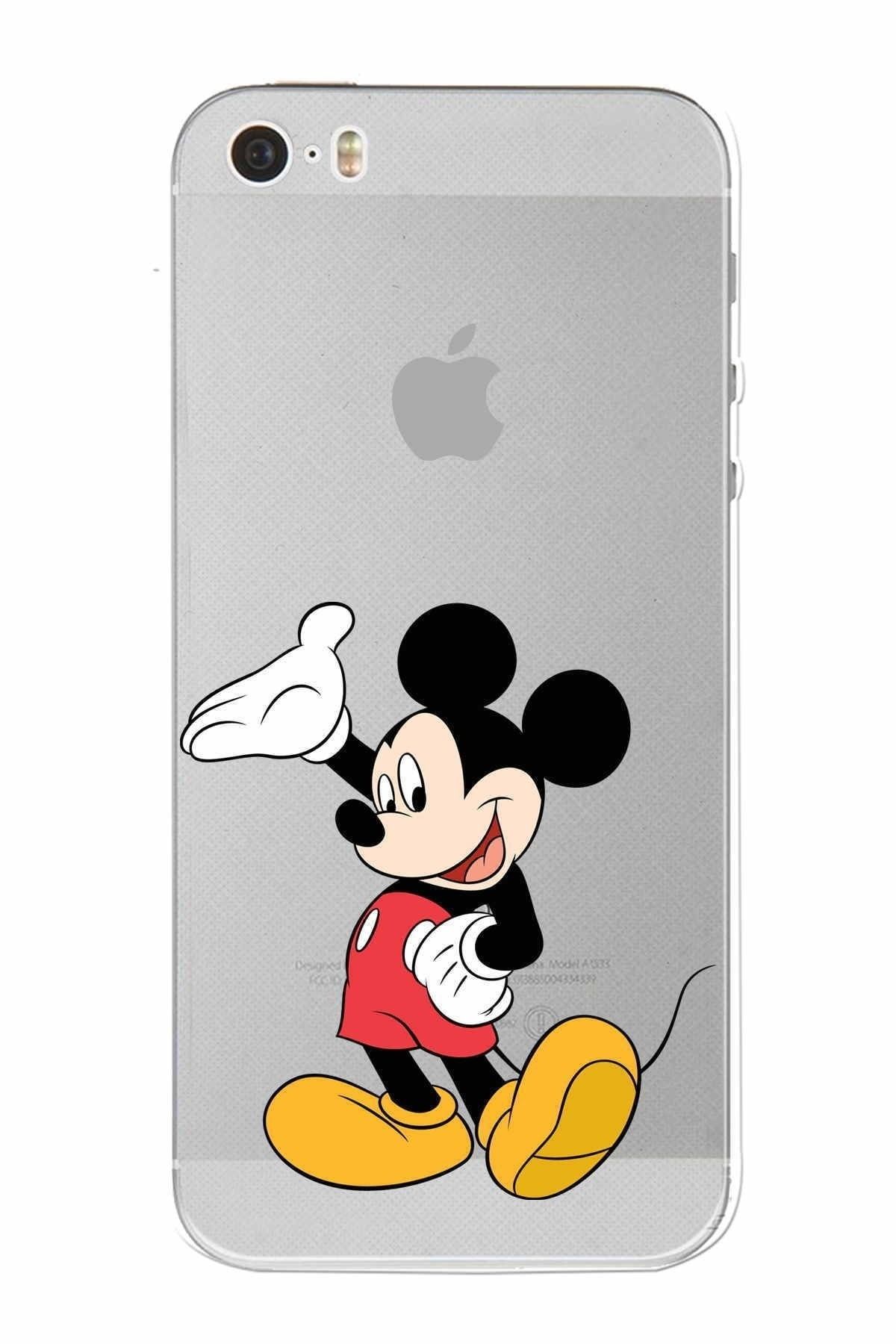 Apple Iphone 5 Uyumlu Kamera Korumalı Kapak Mickey Mouse Tasarımlışeffaf Kılıf