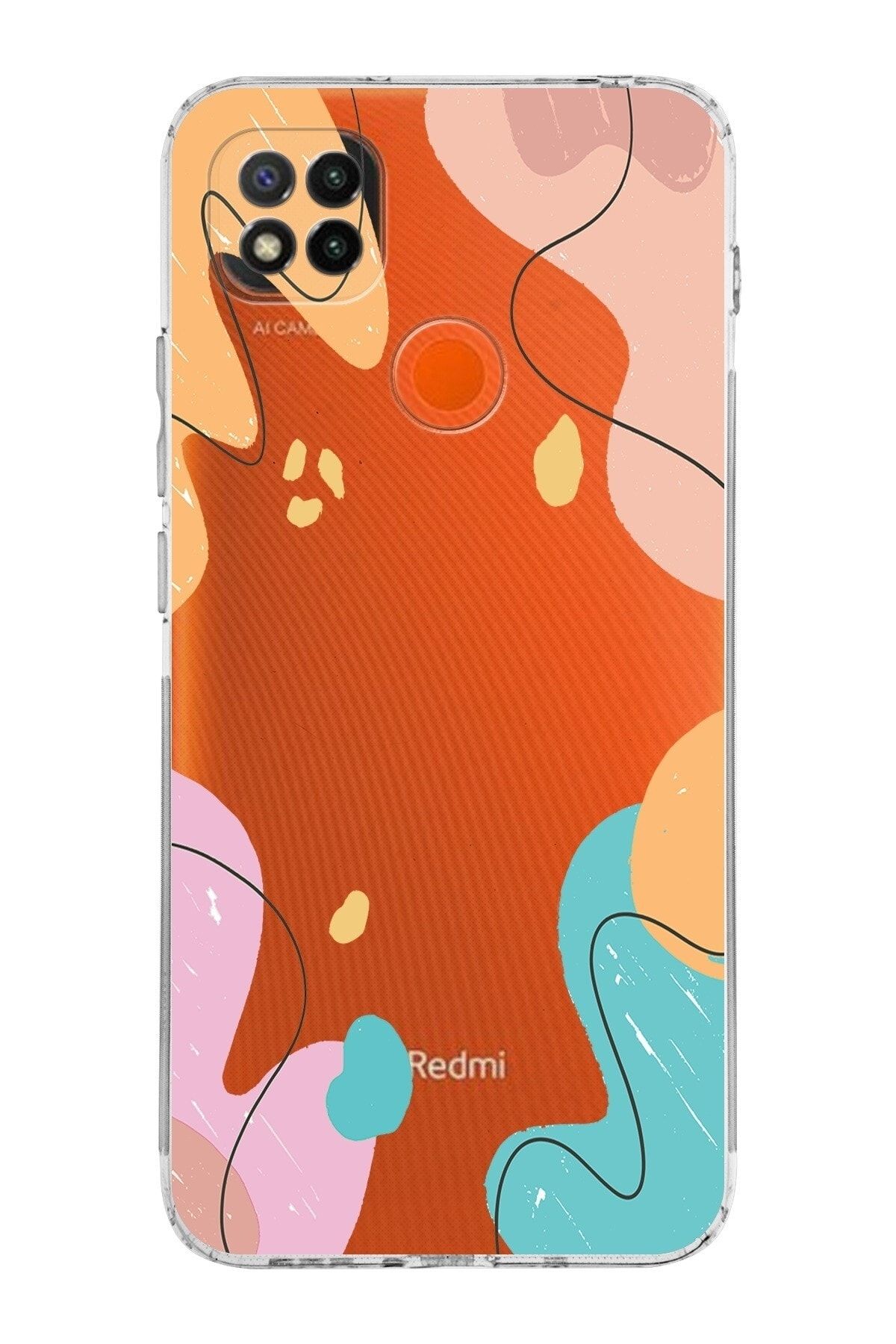 Xiaomi Redmi 9c Kamera Korumalı Kapak Karışık Renkler Tasarımlı Şeffaf Kılıf