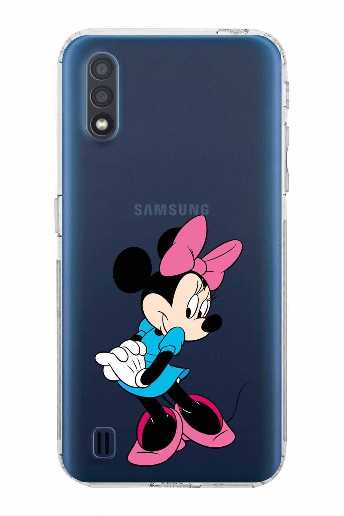 Samsung Galaxy A01 Kamera Korumalı Kapak Minnie Mouse Tasarımlı Şeffaf Kılıf