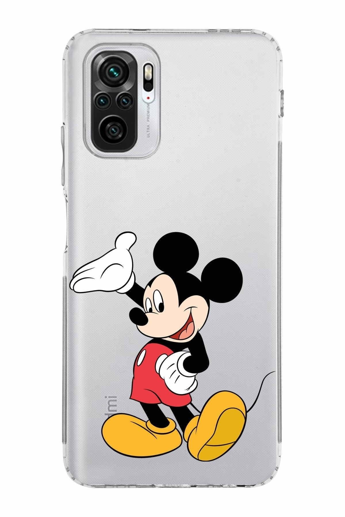 Xiaomi Redmi Note 10 4g Kamera Korumalı Kapak Mickey Mouse Tasarımlı Şeffaf Kılıf