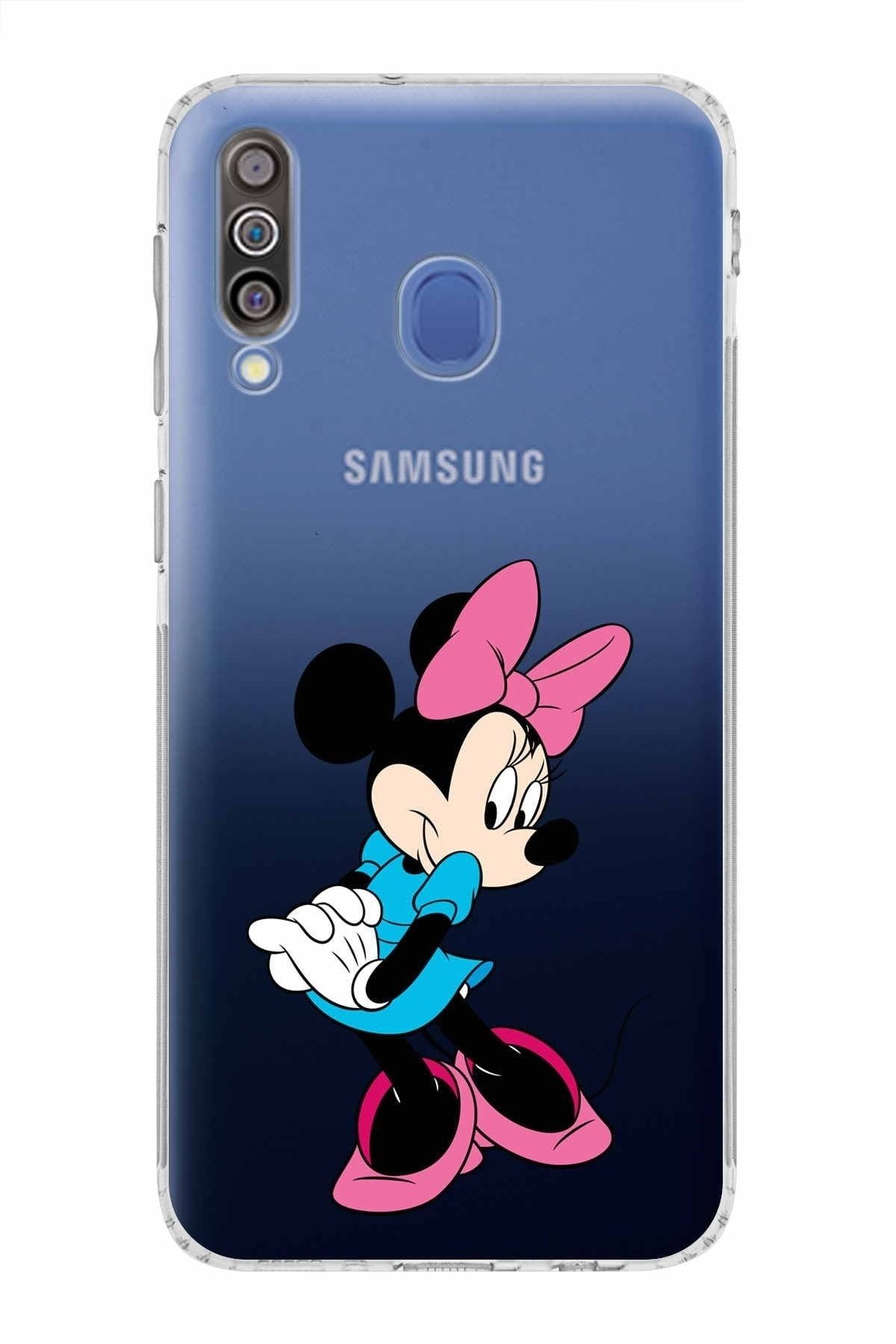 Samsung Galaxy M30 Kamera Korumalı Kapak Minnie Mouse Tasarımlı Şeffaf Kılıf