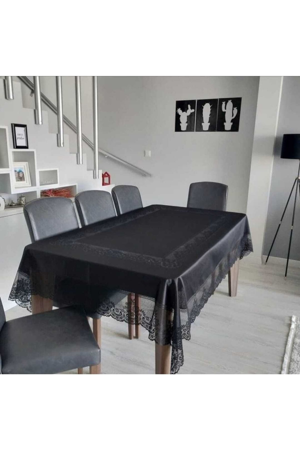 AYHOME-Black Tulle Carefree Tablecloth 160/220cm Size Stain Resistant Machine Washable 1