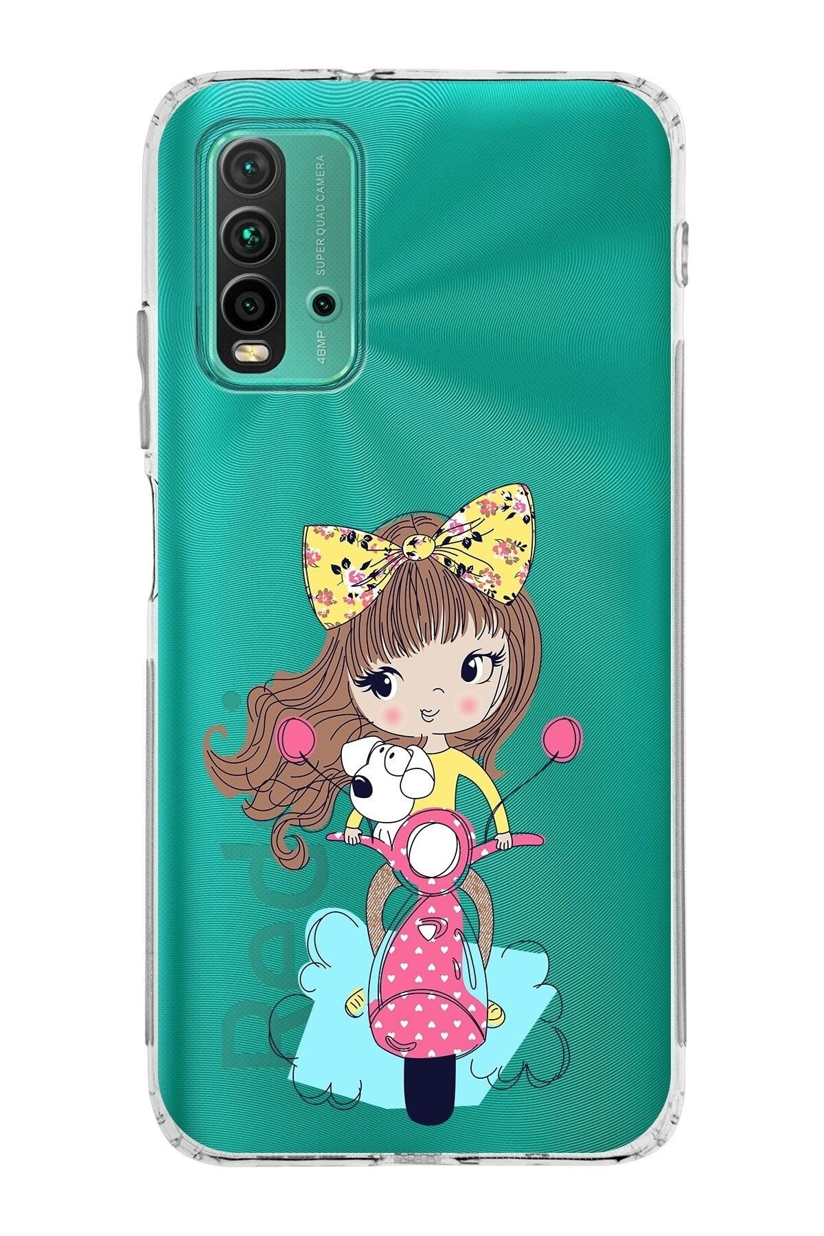 Xiaomi Redmi 9t Kamera Korumalı Kapak Vespagirl Tasarımlı Şeffaf Kılıf