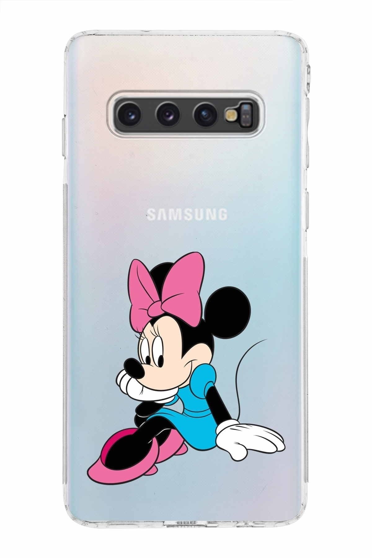 Samsung Galaxy S10 Kamera Korumalı Kapak Minnie Mouse Tasarımlı Şeffaf Kılıf