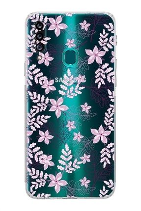 Samsung Galaxy A20s Kamera Korumalı Kapak Floral Pudra Tasarımlı Şeffaf Kılıf prtkktplsmA20S_00floral