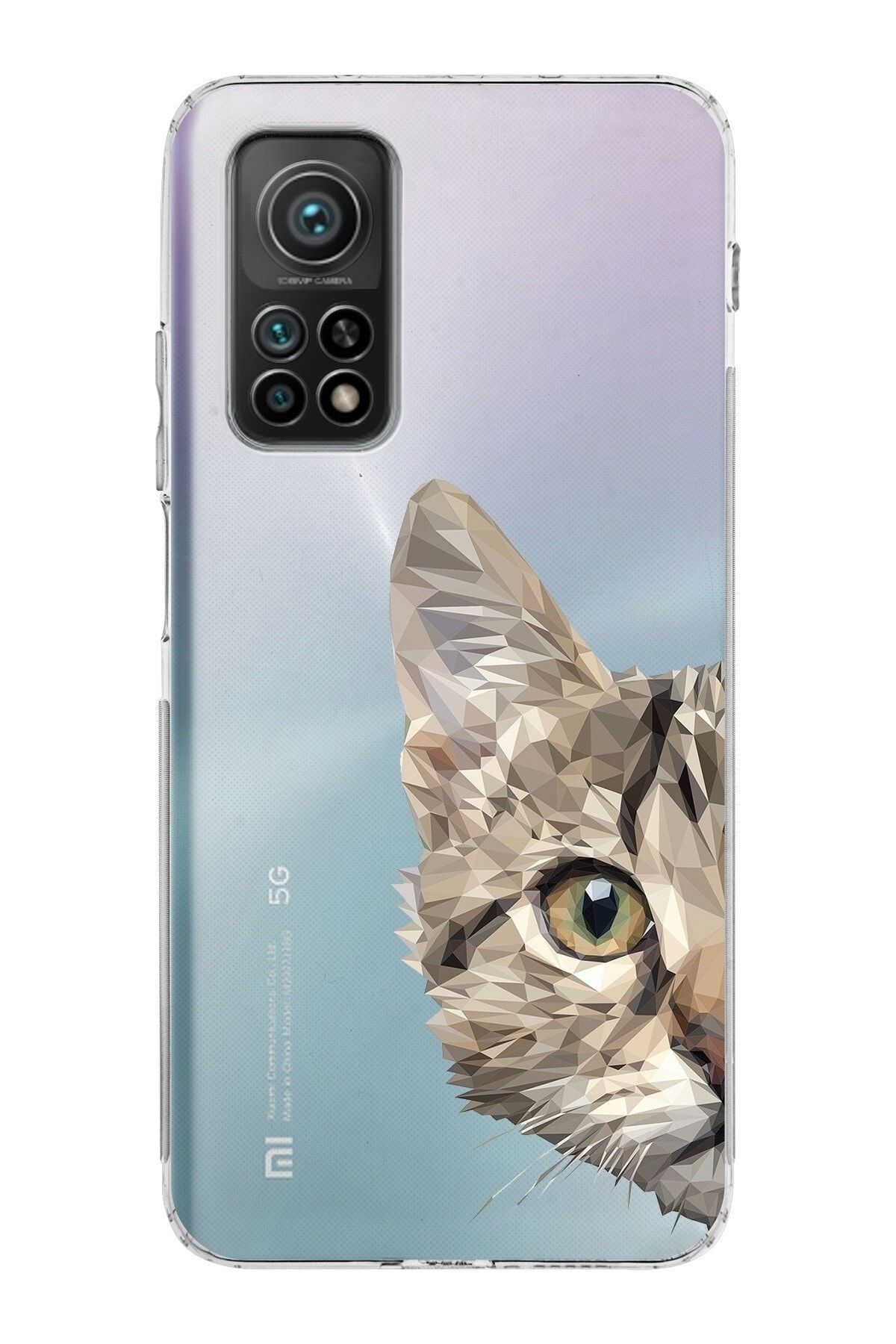 Xiaomi Mi 10t Kamera Korumalı Kapak Catface Tasarımlı Şeffaf Kılıf