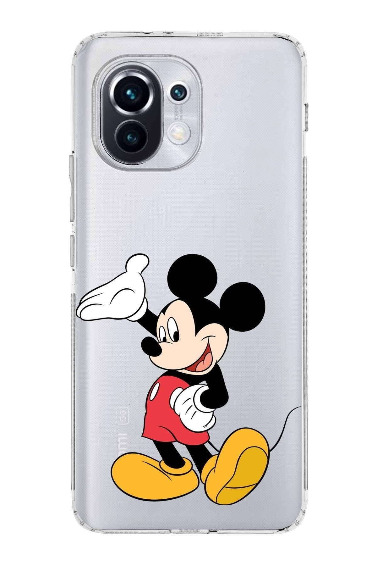 Xiaomi Mi 11 Kamera Korumalı Kapak Mickey Mouse Tasarımlı Şeffaf Kılıf