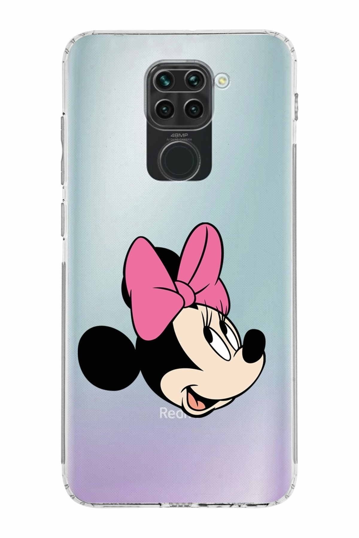 Xiaomi Redmi Note 9 Kamera Korumalı Kapak Minnie Mouse Tasarımlı Şeffaf Kılıf