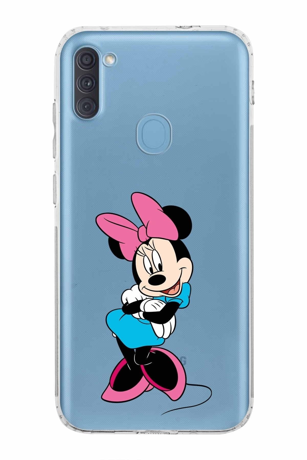 Samsung Galaxy A11 Kamera Korumalı Kapak Minnie Mouse Tasarımlı Şeffaf Kılıf