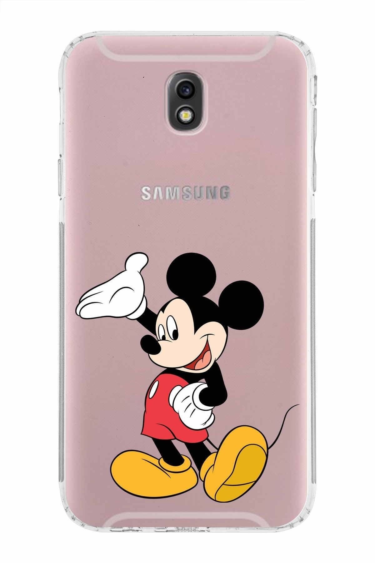 Samsung Galaxy J7 Pro Kamera Korumalı Kapak Mickey Mouse Tasarımlı Şeffaf Kılıf
