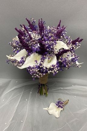 Islak Gala Mor Cipsolu Gelin Buketi Ve Damat Yaka Çiçeği TXCB57F6A955850