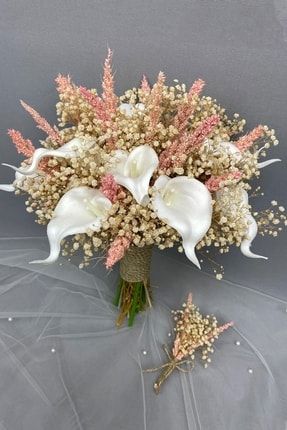 Beyaz Islak Gala Pembeli Gelin Buketi Ve Damat Yaka Çiçeği TXCB57F6A955235