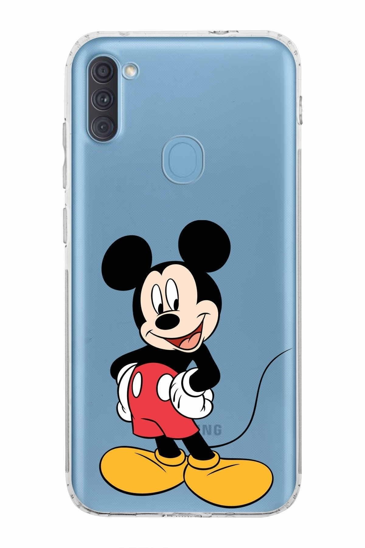 Samsung Galaxy A11 Kamera Korumalı Kapak Mickey Mouse Tasarımlı Şeffaf Kılıf
