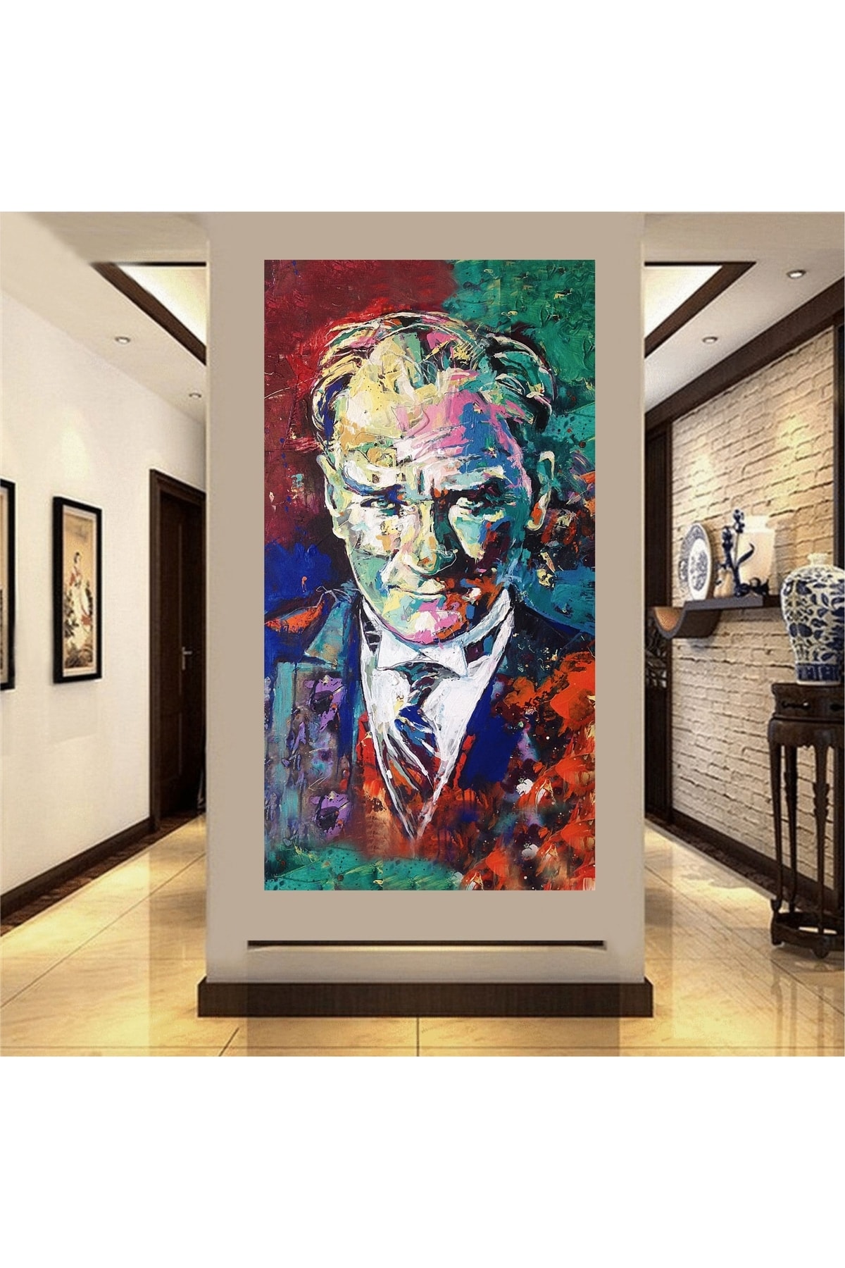 Reklam Ofisi Mustafa Kemal Atatürk Yağlı Boya Efektli, Modern 1 Parçalı Premium Kanvas Tablo