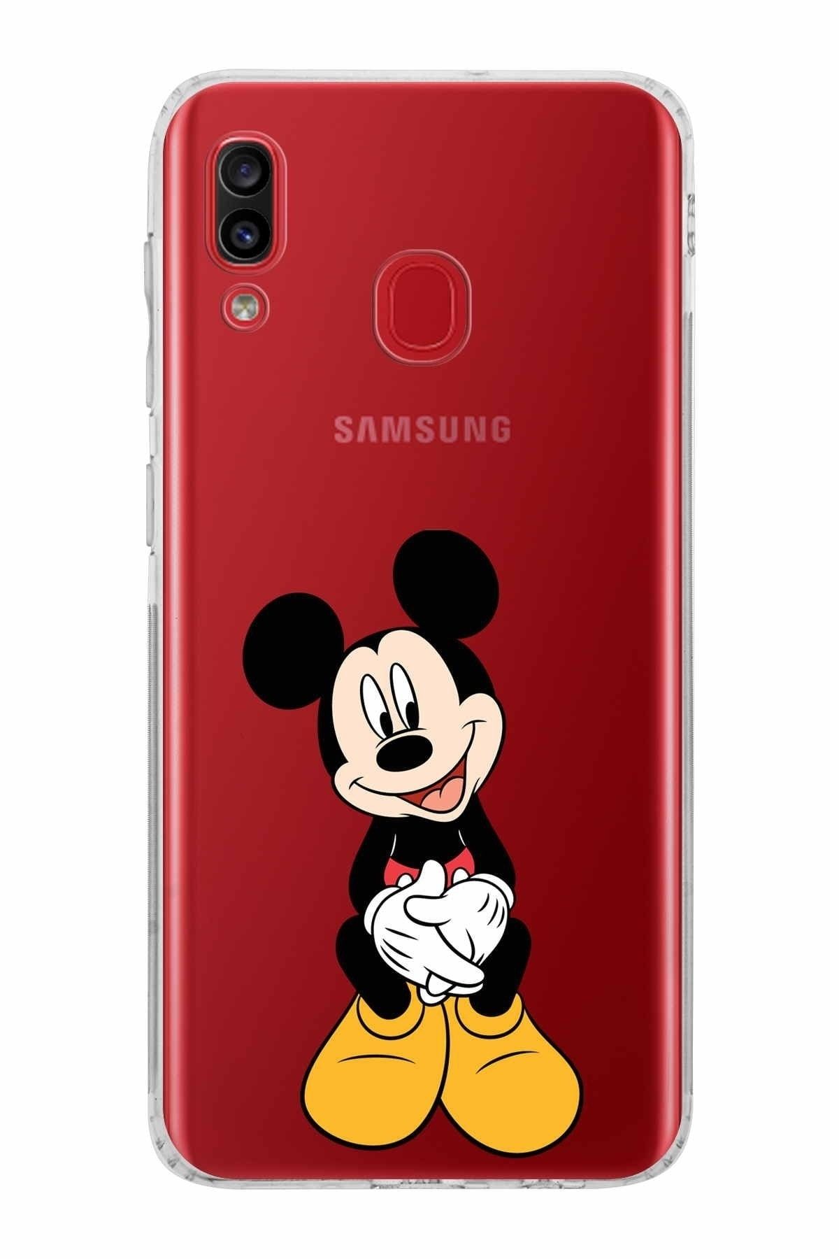 Samsung Galaxy A20 Kamera Korumalı Kapak Mickey Mouse Tasarımlı Şeffaf Kılıf