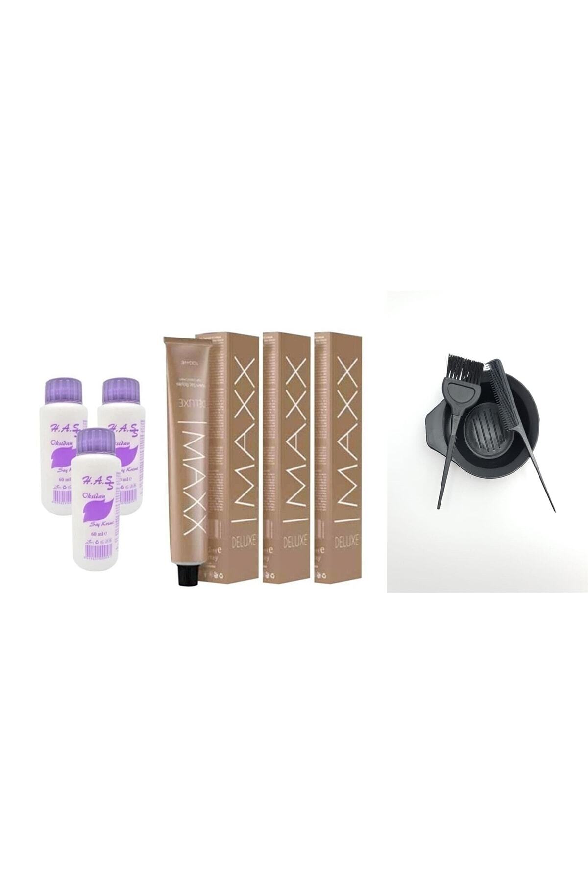 MAXX DELUXE Tüp Saç Boyası 6/68 Kadife Kahve 60 Ml 3 Adet+3 Adet Oksidan + Boya Kabı Seti