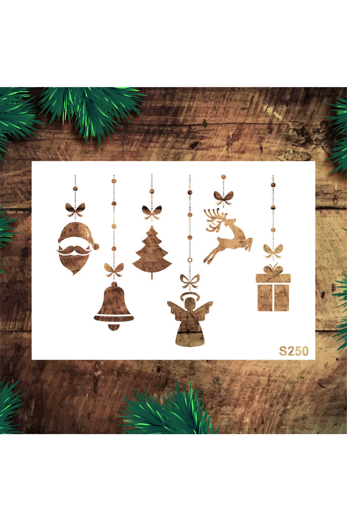 STENCİLTASARIM S250 Yeni Yıl Duvar Ahşap Cam Boyama Deseni