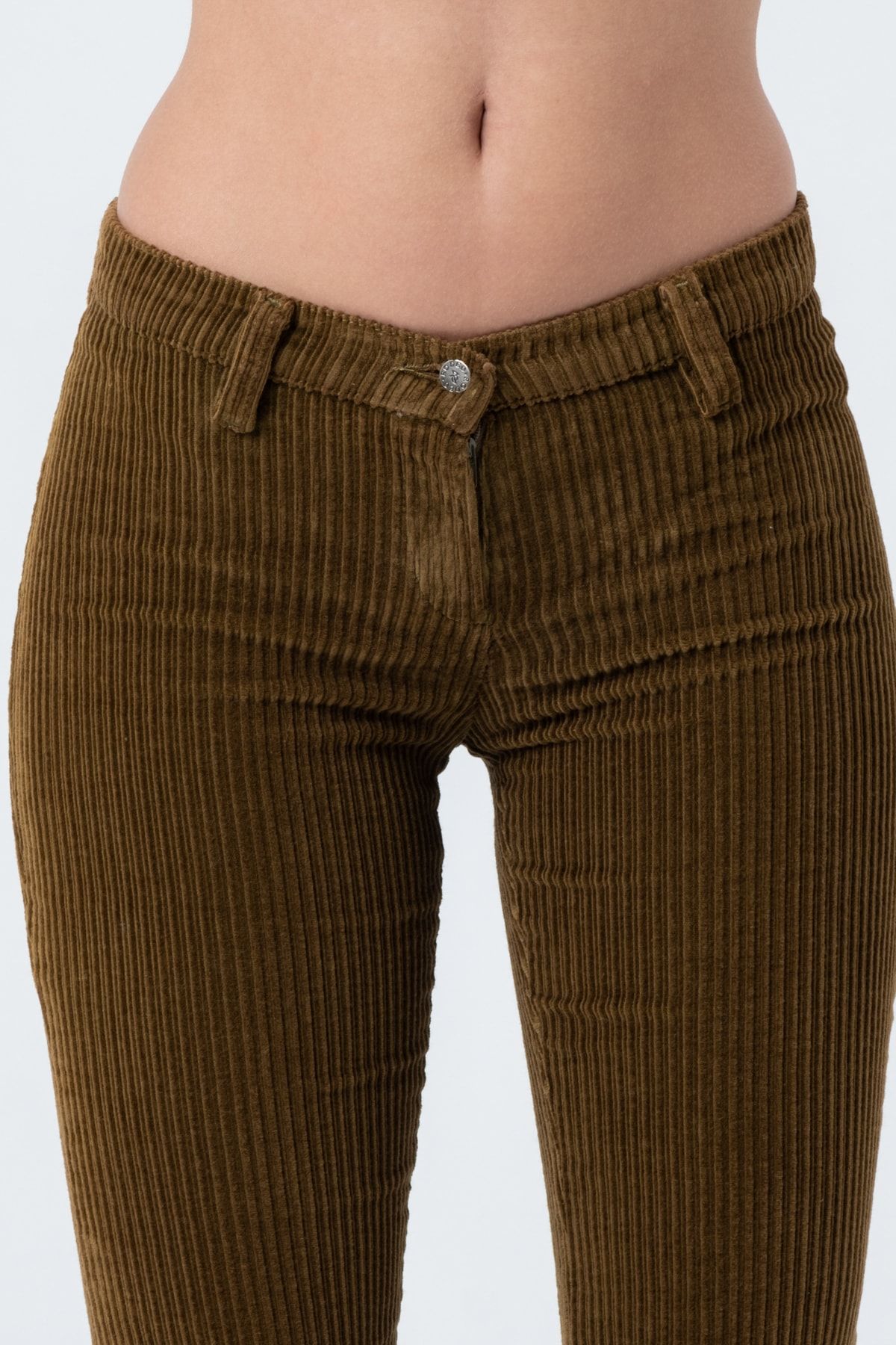Barkaist-Pantaloni de damă, verzi, cu talie joasă, din velur 7