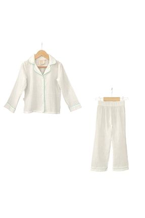 Organik Müslin Çocuk Pijama Beyaz 002