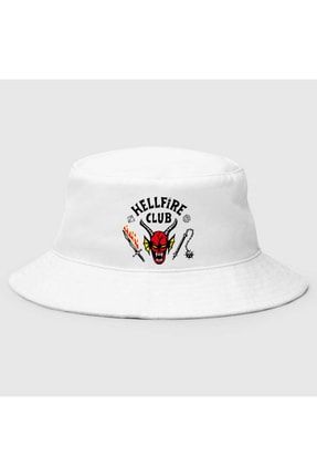 Stranger Things 4. Sezon Dustin Hellfire Club Beyaz Bucket Şapka KFC608B
